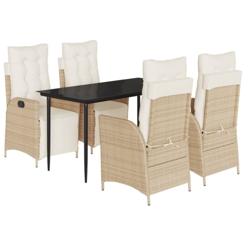 Image 1 of 9.. vidaXL 5 Piece Garden Dining Set with Cushions Beige Poly Rattan