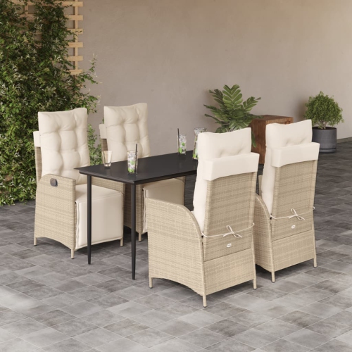vidaXL 5 Piece Garden Dining Set with Cushions Beige Poly Rattan