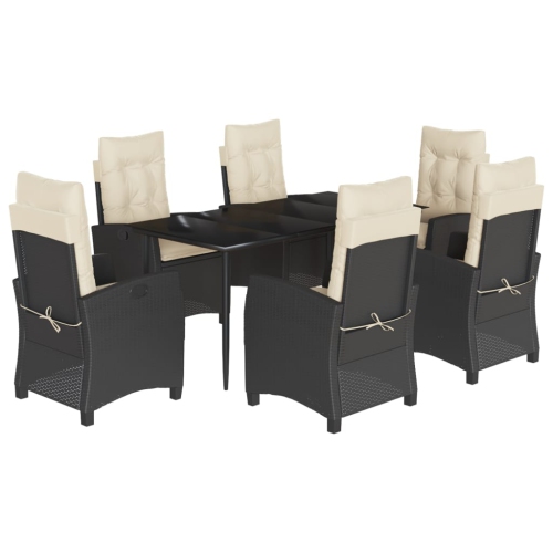 Image 1 de 9.. Ensemble de salle à manger de jardin de 7 pièces avec coussins en rotin de polyester noir vidaXL