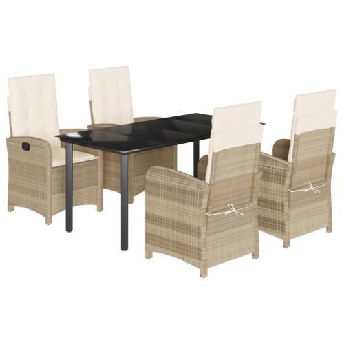 Image 1 of 9.. vidaXL 5 Piece Garden Dining Set with Cushions Beige Poly Rattan