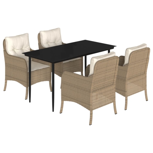 Image 1 de 7.. Ensemble de salle à manger de jardin de 5 pièces avec coussins en rotin de polyester beige vidaXL