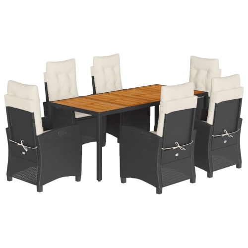 Image 1 of 9.. vidaXL 7 Piece Garden Dining Set with Cushions Black Poly Rattan