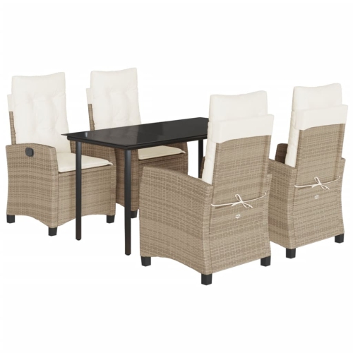 Image 1 de 9.. Ensemble de salle à manger de jardin de 5 pièces avec coussins en rotin de polyester beige vidaXL