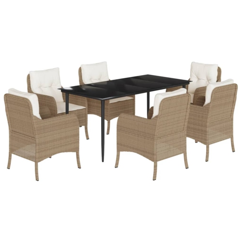 VIDAXL  7 Piece Garden Dining Set With Cushions Poly Rattan In Beige