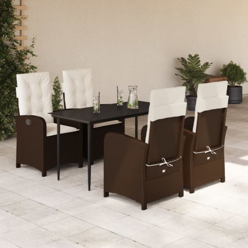 vidaXL 5 Piece Garden Dining Set with Cushions Brown Poly Rattan