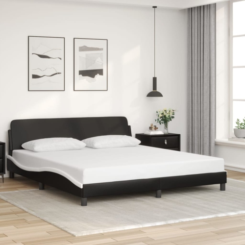 Cadre de lit vidaXL « Dover » en similicuir 213 cm noir et blanc 183 po