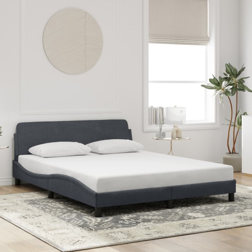 vidaXL Bed Frame "Dover" Dark Grey 152x203 cm Velvet