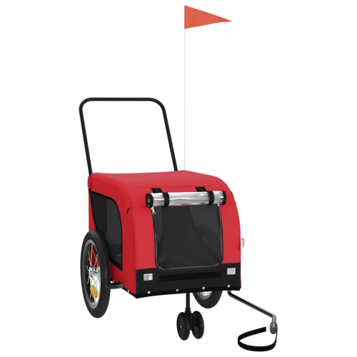 Image 1 de 9.. Remorque de vélo pour animaux de compagnie en tissu et fer rouge et noir Oxford