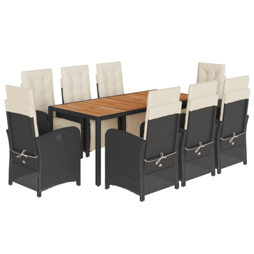 Image 1 of 9.. vidaXL 9 Piece Garden Dining Set with Cushions Black Poly Rattan