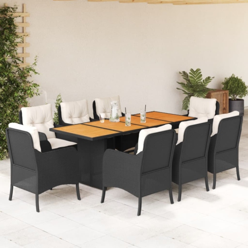 vidaXL 9 Piece Garden Dining Set with Cushions Black Poly Rattan