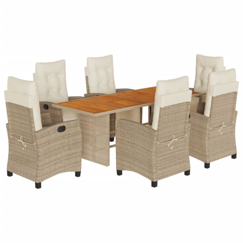 Image 1 of 9.. vidaXL 7 Piece Garden Dining Set with Cushions Beige Poly Rattan