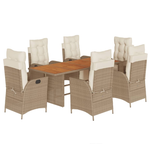 Image 1 of 9.. vidaXL 7 Piece Garden Dining Set with Cushions Beige Poly Rattan