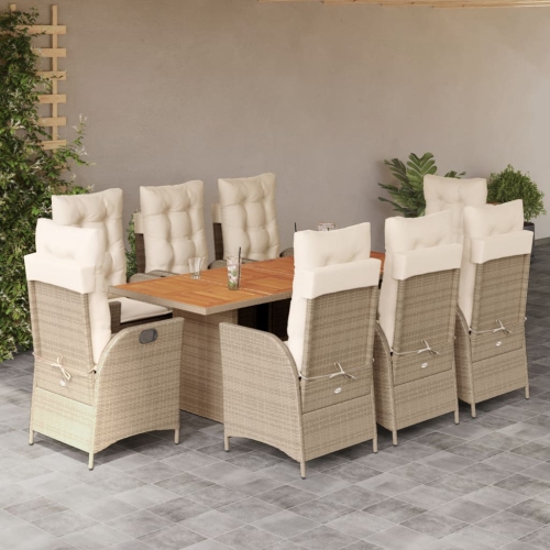 Image 1 de 10.. Ensemble de salle à manger de jardin de 9 pièces avec coussins en rotin de polyester beige vidaXL