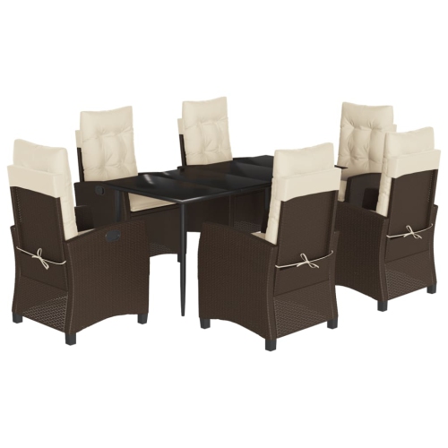 VIDAXL  7 Piece Garden Dining Set With Cushions Poly Rattan In Brown