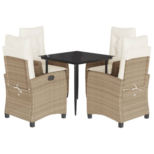 Image 1 de 8.. Ensemble de salle à manger de jardin de 5 pièces avec coussins en rotin de polyester beige vidaXL