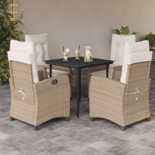 Ensemble de salle à manger de jardin de 5 pièces avec coussins en rotin de polyester beige vidaXL