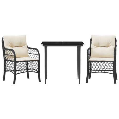 VIDAXL  3 Piece Bistro Set With Cushions Poly Rattan In Black