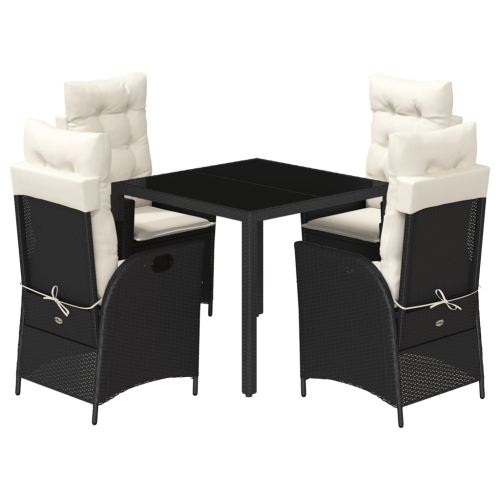 Image 1 of 9.. vidaXL 5 Piece Garden Dining Set with Cushions Black Poly Rattan