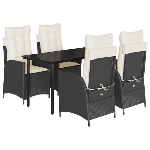 Image 1 of 9.. vidaXL 5 Piece Garden Dining Set with Cushions Black Poly Rattan