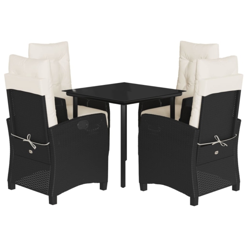 Image 1 of 9.. vidaXL 5 Piece Garden Dining Set with Cushions Black Poly Rattan