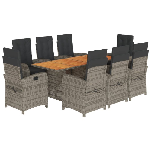 Image 1 of 9.. vidaXL 9 Piece Garden Dining Set with Cushions Grey Poly Rattan