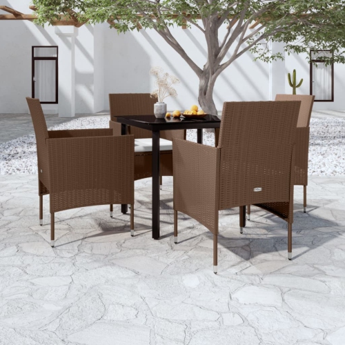 vidaXL 5 Piece Garden Dining Set with Cushions Brown and Black