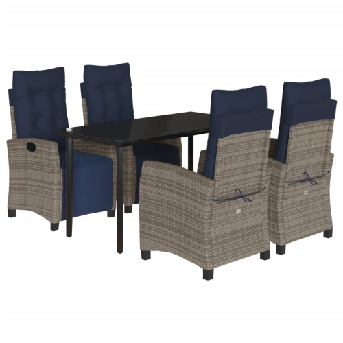 VIDAXL  5 Piece Garden Dining Set With Cushions Poly Rattan In Grey