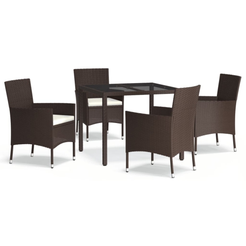 VIDAXL  5 Piece Garden Dining Set With Cushions Poly Rattan In Brown