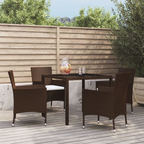 vidaXL 5 Piece Garden Dining Set with Cushions Brown Poly Rattan