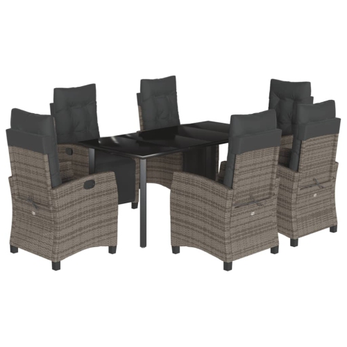 Image 1 of 9.. vidaXL 7 Piece Garden Dining Set with Cushions Grey Poly Rattan