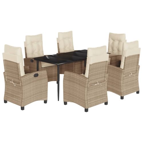 VIDAXL  7 Piece Garden Dining Set With Cushions Poly Rattan In Beige
