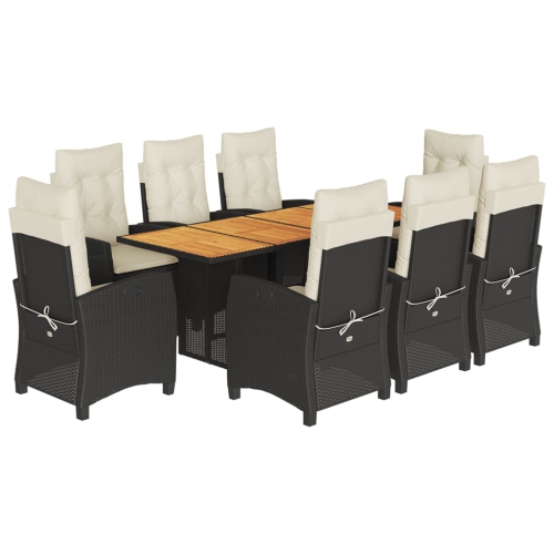 Image 1 of 9.. vidaXL 9 Piece Garden Dining Set with Cushions Black Poly Rattan