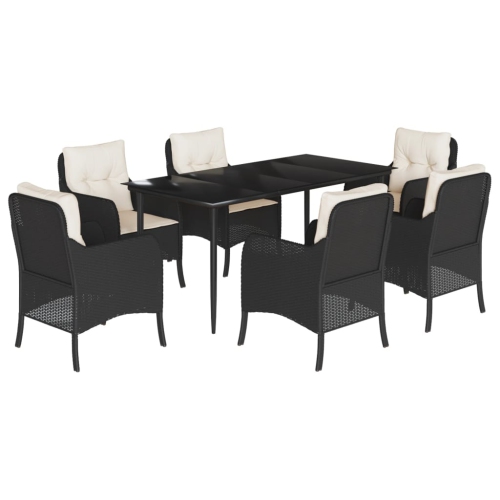 Image 1 de 7.. Ensemble de salle à manger de jardin de 7 pièces avec coussins en rotin de polyester noir vidaXL