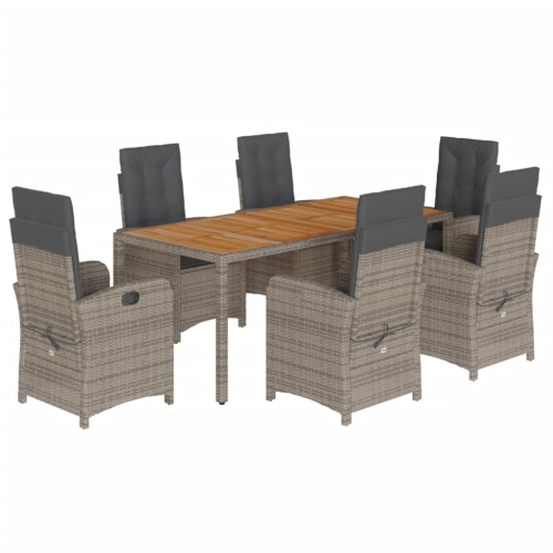 Image 1 of 9.. vidaXL 7 Piece Garden Dining Set with Cushions Grey Poly Rattan