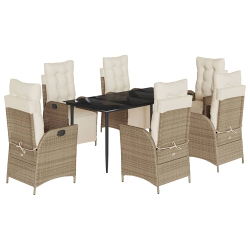 Image 1 de 9.. Ensemble de salle à manger de jardin de 7 pièces avec coussins en rotin de polyester beige vidaXL