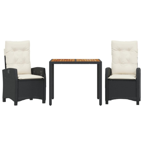 Image 1 of 9.. vidaXL 3 Piece Garden Dining Set with Cushions Black Poly Rattan