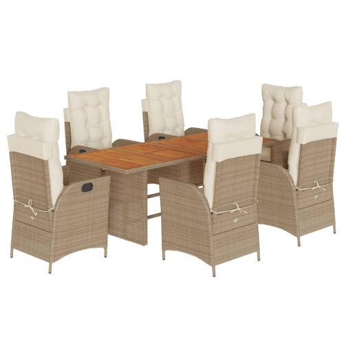 Image 1 de 9.. Ensemble de salle à manger de jardin de 7 pièces avec coussins en rotin de polyester beige vidaXL
