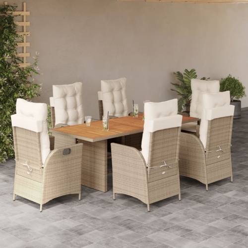 Ensemble de salle à manger de jardin de 7 pièces avec coussins en rotin de polyester beige vidaXL