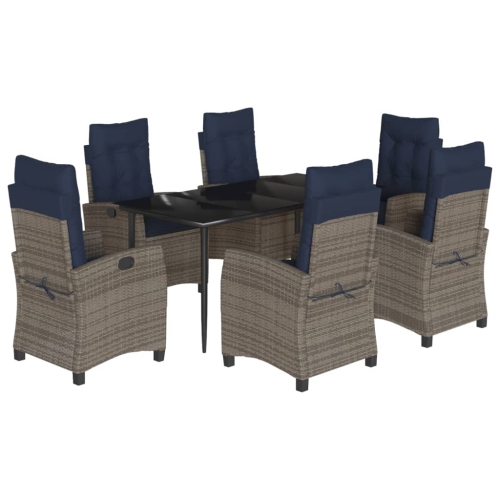 Image 1 of 10.. vidaXL 7 Piece Garden Dining Set with Cushions Grey Poly Rattan