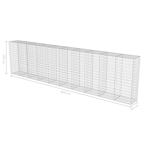 vidaXL Gabion Basket with Lids, Galvanized Steel Gabion Wall, Gabion Cage, 236,2"x19,7"x59,1"