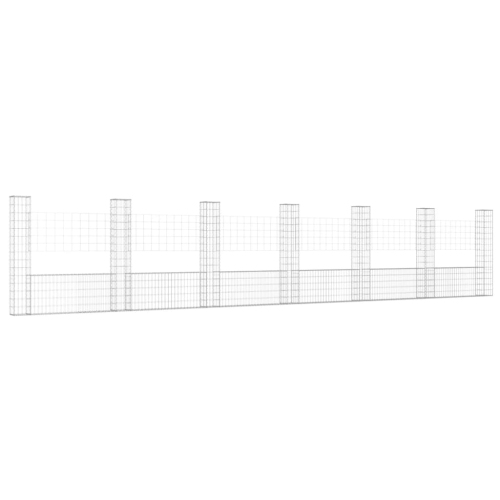 Image 1 of 4.. vidaXL U-shape Gabion Basket with 7 Posts Iron 740x20x150 cm