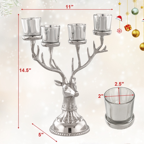 Costway Reindeer Candle Holder for Tealight Aluminum Christmas Ornament for 4 Candles