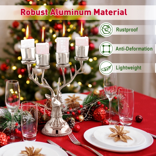 Costway Reindeer Candle Holder for Tealight Aluminum Christmas Ornament for 4 Candles