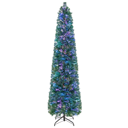 COSTWAY  7 Ft Pre-Lit Artificial Xmas Tree With Colorful Fiber Optics & 697 Pvc Branch Tips