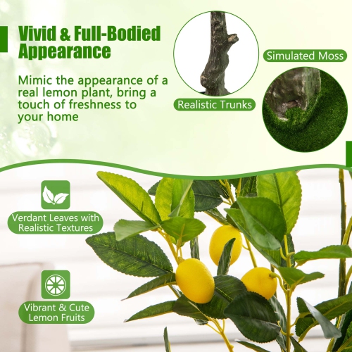 Costway 2 PCS 2.6 FT Tall Artificial Lemon Tree with Lemon Fruits, Cement Pot for Porch, Office