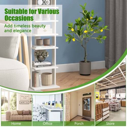 Costway 2 PCS 2.6 FT Tall Artificial Lemon Tree with Lemon Fruits, Cement Pot for Porch, Office