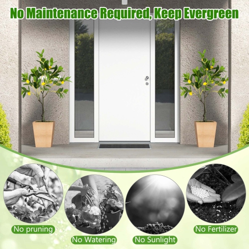 Costway 2 PCS 2.6 FT Tall Artificial Lemon Tree with Lemon Fruits, Cement Pot for Porch, Office