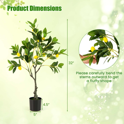 Costway 1 PCS 2.6 FT Tall Artificial Lemon Tree with Lemon Fruits, Cement Pot for Porch, Office