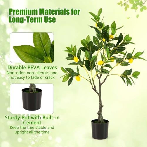 Costway 1 PCS 2.6 FT Tall Artificial Lemon Tree with Lemon Fruits, Cement Pot for Porch, Office