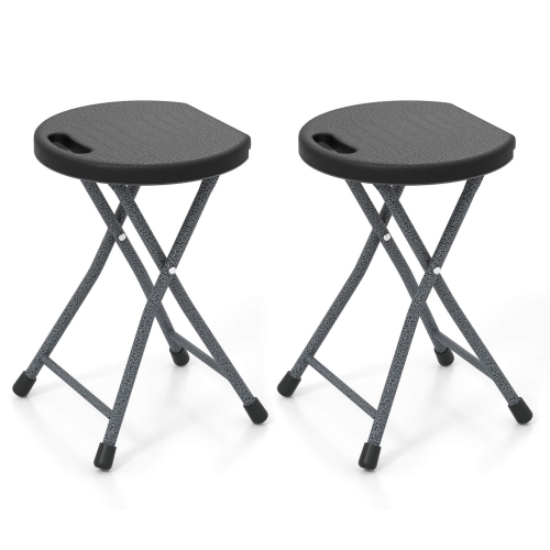 Costway 2 PCS 18"H Folding Stool Portable & Foldable Camping Chair with Built-in Handle Black